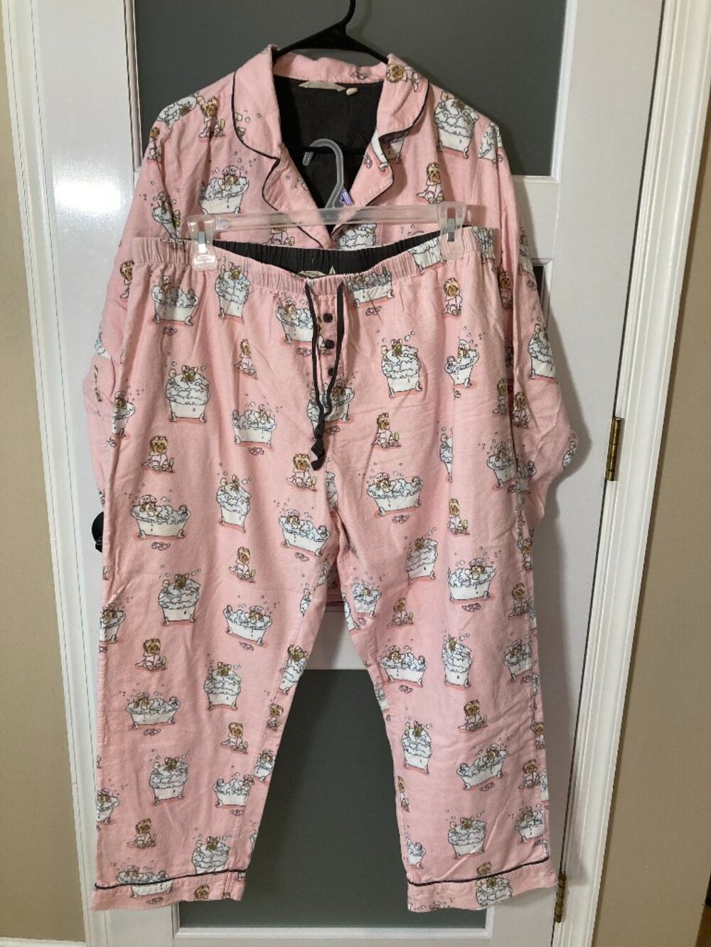 Soft Surroundings Pink Flannel Yorkie Dog Bath Pajama Set - 1X - So Cute!